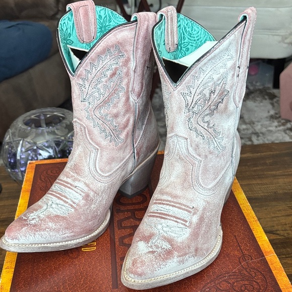 Dusty Rose Embroidered Heeled Boots - Picture 1 of 4
